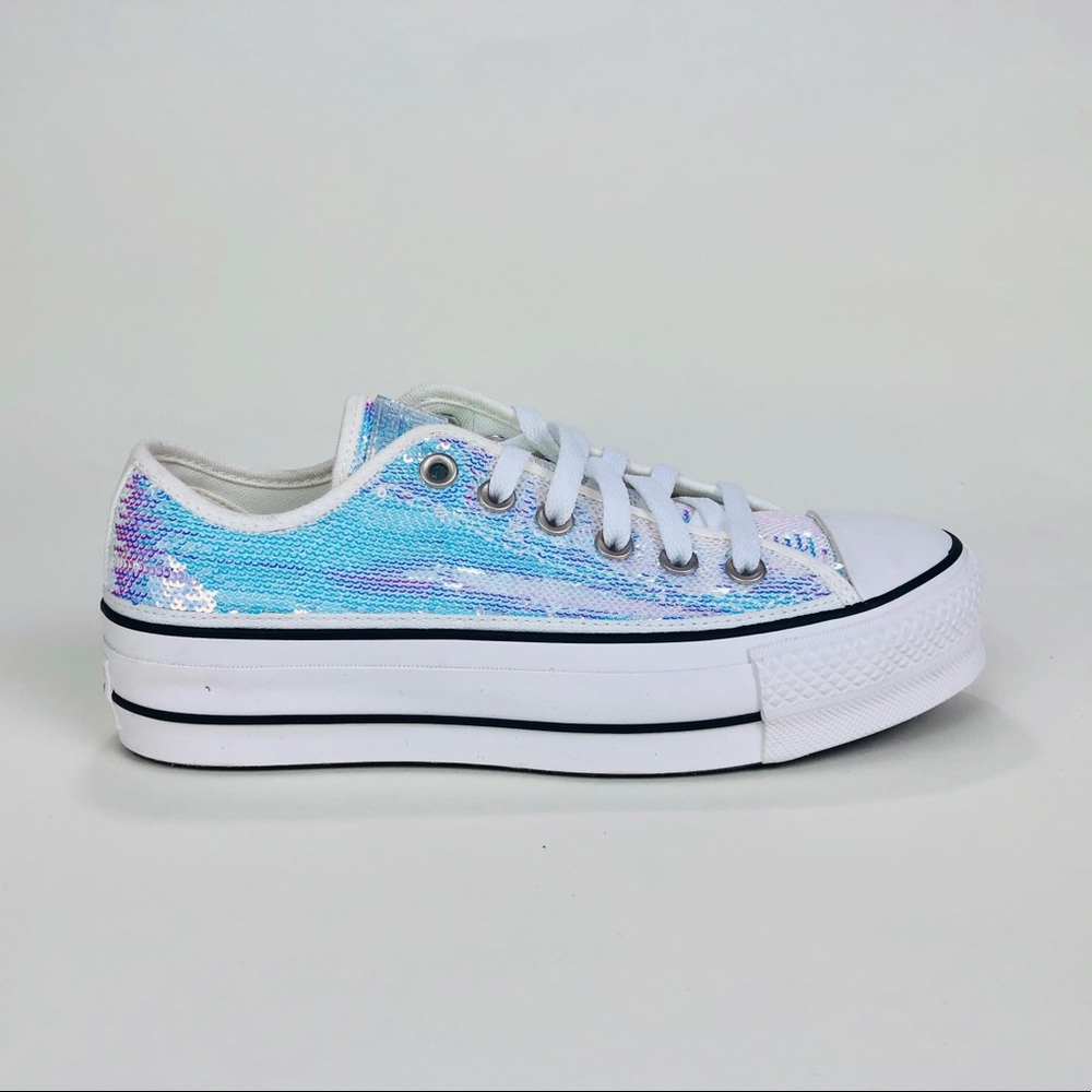 Converse Ctas Sequin Silver Platform Low Top - Picture 5 of 8